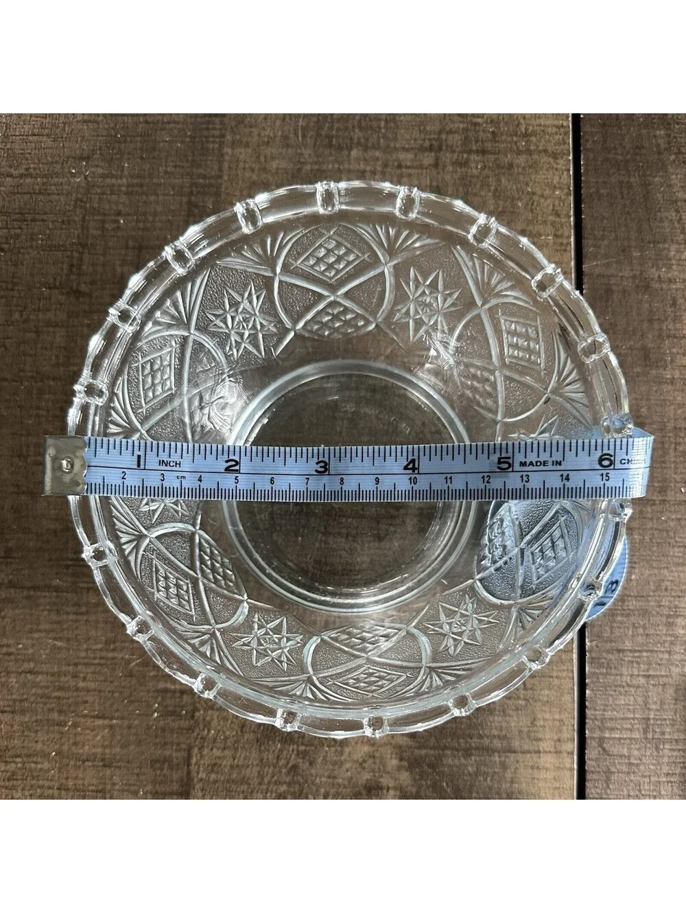 Vintage KIG Malaysia King's Crown Thumbprint Clear Glass Berry Serving Bowl 6